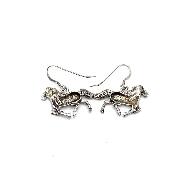 925 GS Sterling Silver Horses Earrings Drops Dangles Large - Picture 2 of 12